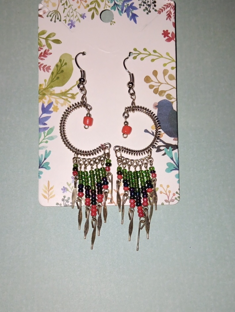 Bohemian Multicolor Beaded Fringe Hoop Dangle Drop Earrings New!